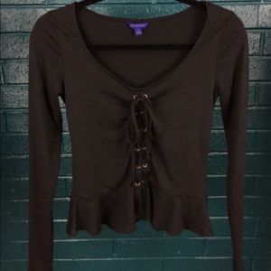 Aeropostale Crop Peplum Lace Up Long Sleeve Top S